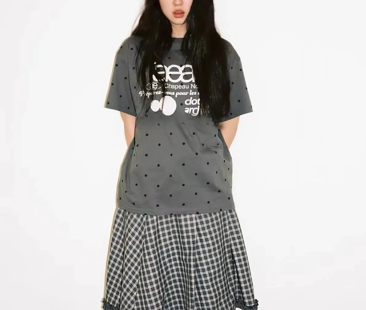 Loose Polka Dot Short Sleeve T-Shirt Women's Cotton Sweat Absorbent round Neck Print Commute Style Summer Casual Top