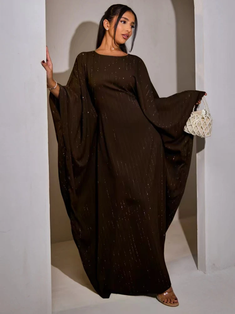 Dubai Women Party Dress Diamond Abaya Eid Muslim Caftan Robe Bat Sleeve Jalabiya Ramadan Morocco Kaftan Vestidos Largos 2025