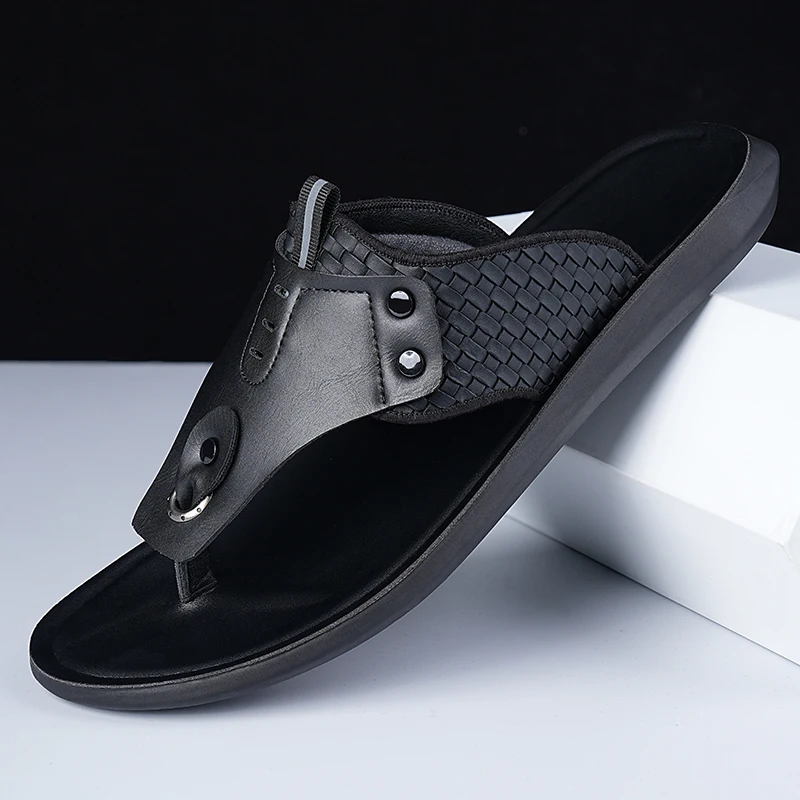 

Size 38-48 Summer Sandals Male Beach Shoes Leather Sandals Leisure Flip Flop Men Beach Sandals Man Fashion Casual Slippers