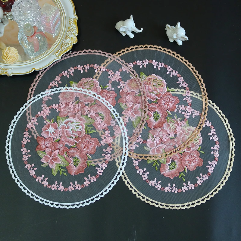 Best Chinese embroidery flower round Placemat coaster Kitchen anti scald pad Party wedding decoration and table accessories mat