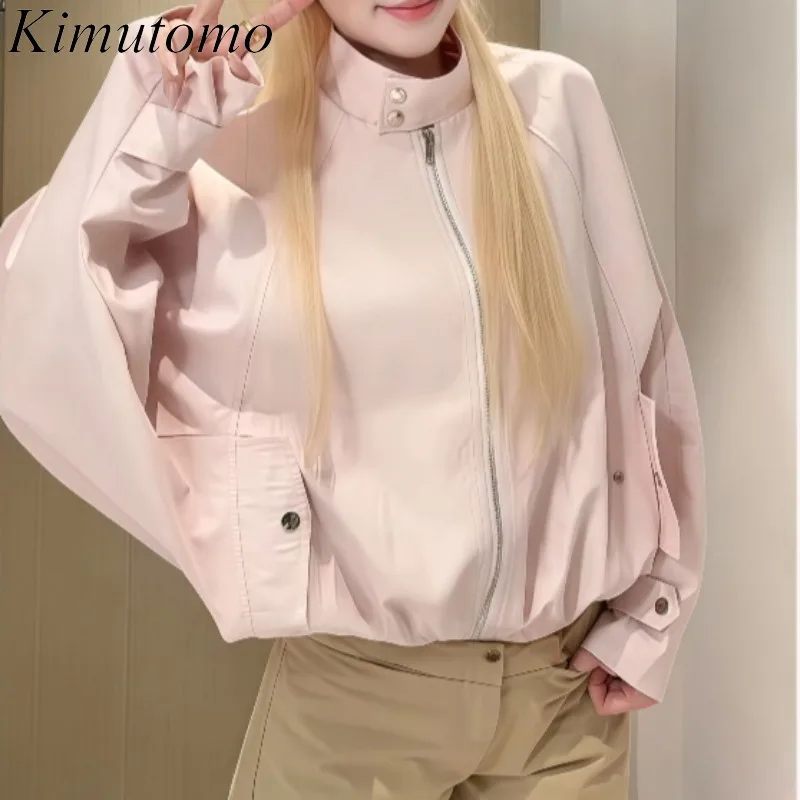 Kimutomo Women Cropped Jackets Stand Collar Outwear Vintage Grunge Gothic Coats Streetwear Y2k Aesthetic Female Autumn 2026