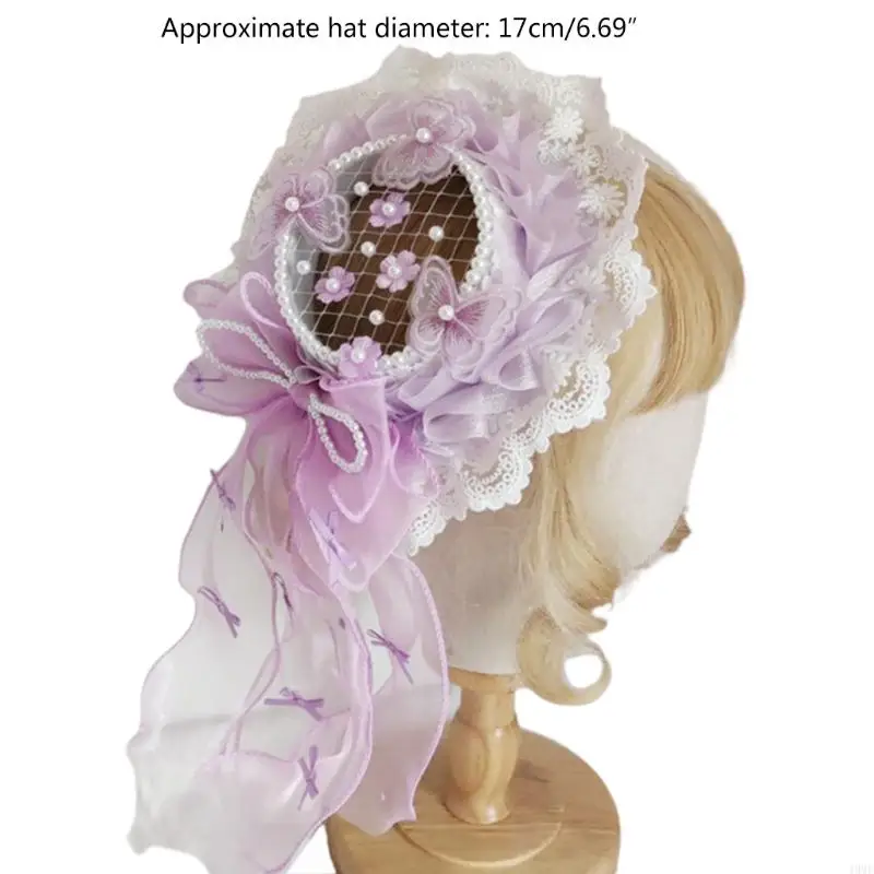 49mf platte top hoed ruches kanten haarclip cosplay hoofddeksel elegante hoed haarspeld koninklijke stijl anime