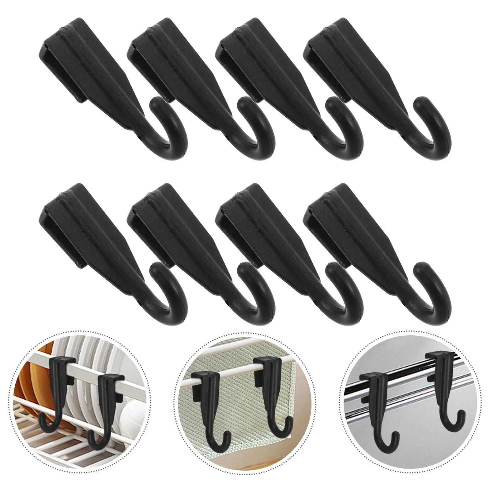 

8pcs Black Plastic Over The Door Hook For Microwave Oven Bracket Shelf Kitchen Bathroom Bedroom Office Space-Saving