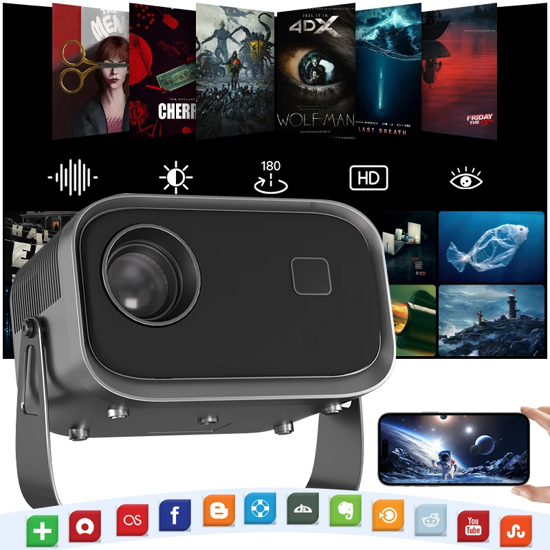 

New Smart Home theater HD projectors with WiFi 6 & BT Auto Vertical Keystone Portable 4k Projector for Home Office Outdoor