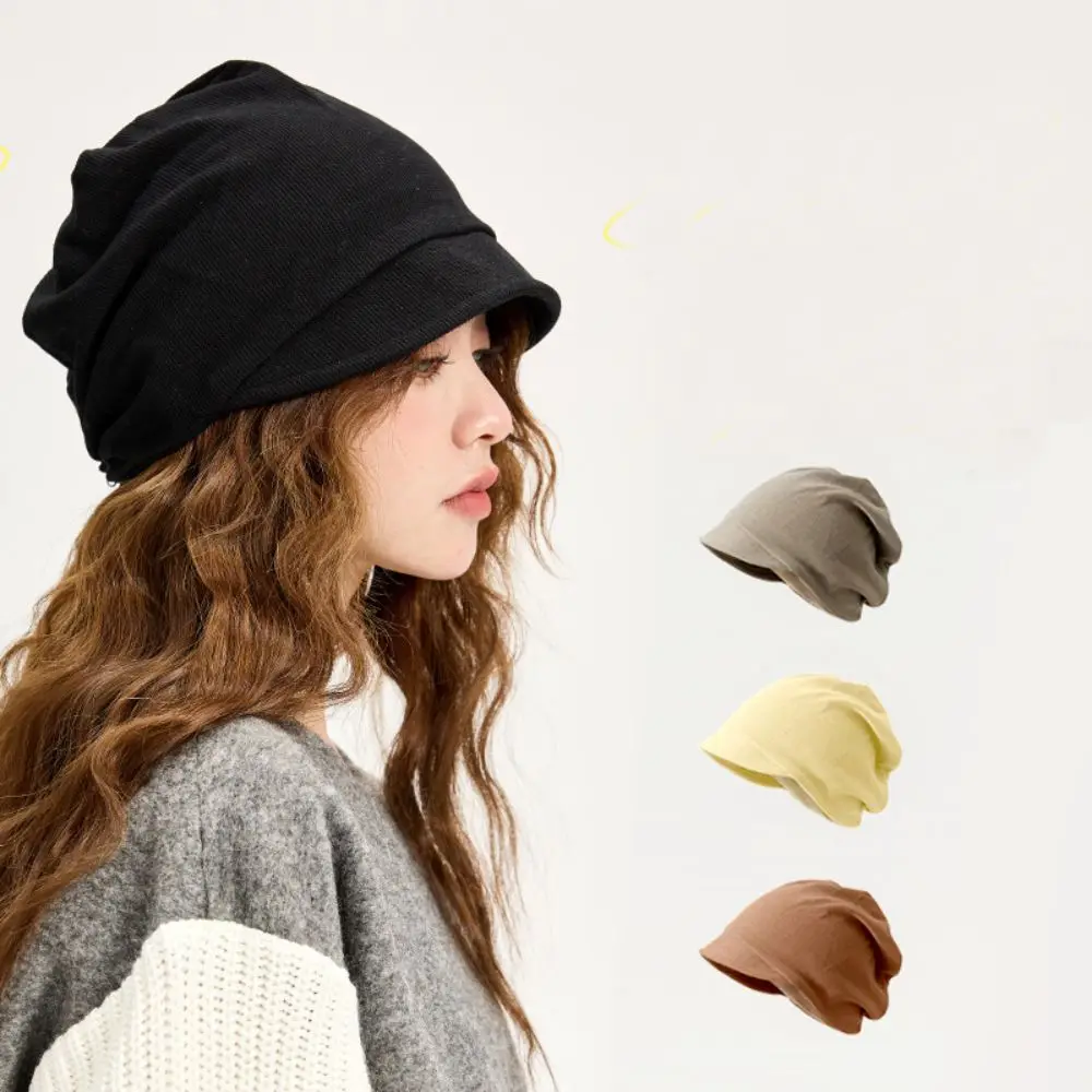 

High Quality Cotton Beret Hat Solid Color Ear Protection Knitted Hat Thicken Windproof Head Cap