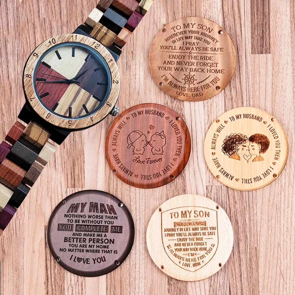 Engraved Colorful Wooden Men\'s Wrist Watch for Men Personalised Timepieces Wood Watches Customize Anniversary Wedding Day Gifts