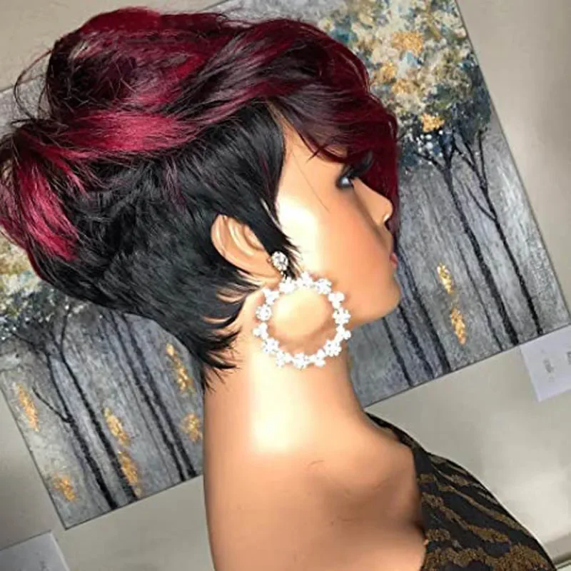 WHIMSICAL W Synthetic Short Straight African American Wig Ombre Black/Medium Auburn Party Women Evening Daily Daily Wear