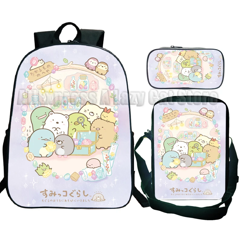 Sumikko gurashi anime mochila, mochila escolar, desenhos animados, bonito, presente para crianças, 3pcs