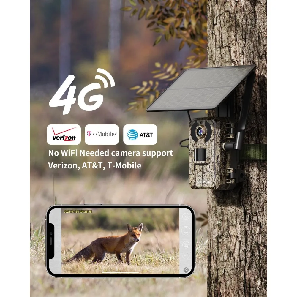 4G LTE Cellular Trail Cameras with Live Streaming, Solar Game Cameras Includes SIM Card, Remote Phone Access, Motion Activated