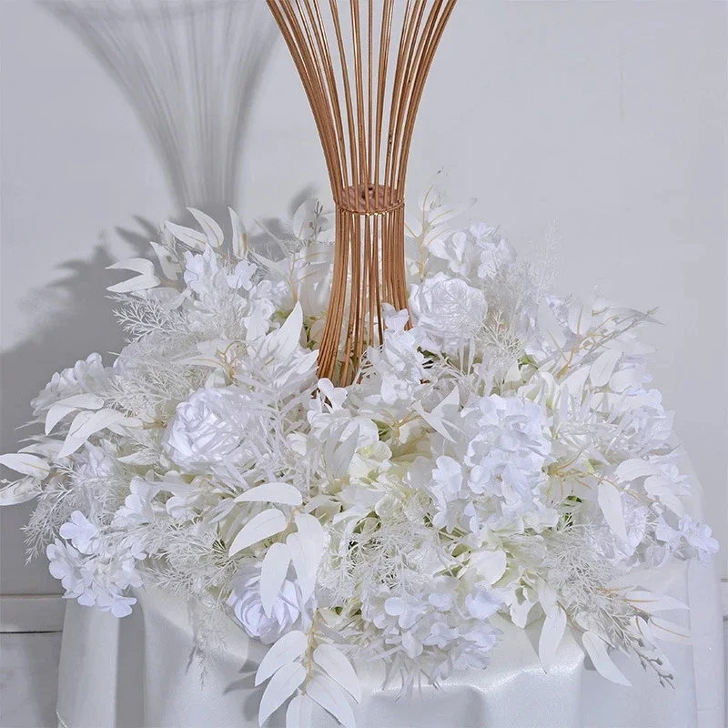 70/60/50/40/30cm Luxuriöser, individuell gestalteter blauer künstlicher Blumenball, Hochzeitstisch-Mittelstück, weißer Blumenkranz, Party-Event-Dekoration – Detail 6