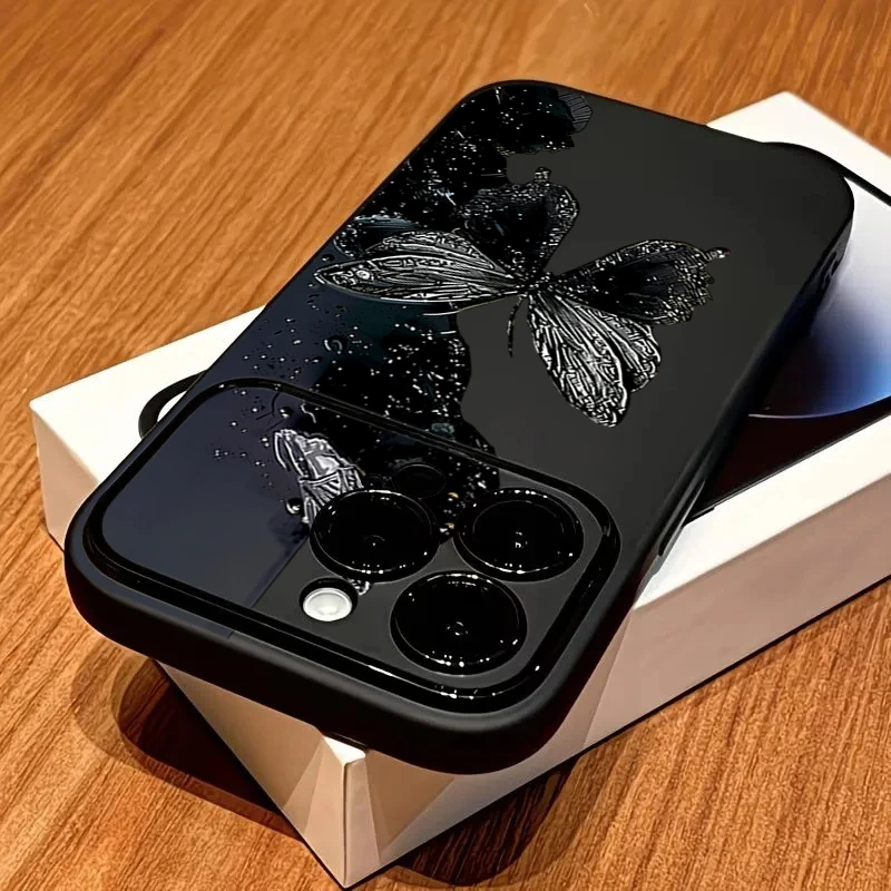 Dark Aesthetic Butterfly Pattern Large View Window Phone Case For IPhone 17 16 15 Pro Max 14 Plus 13 12 11 Pro Max XS X XR Cover