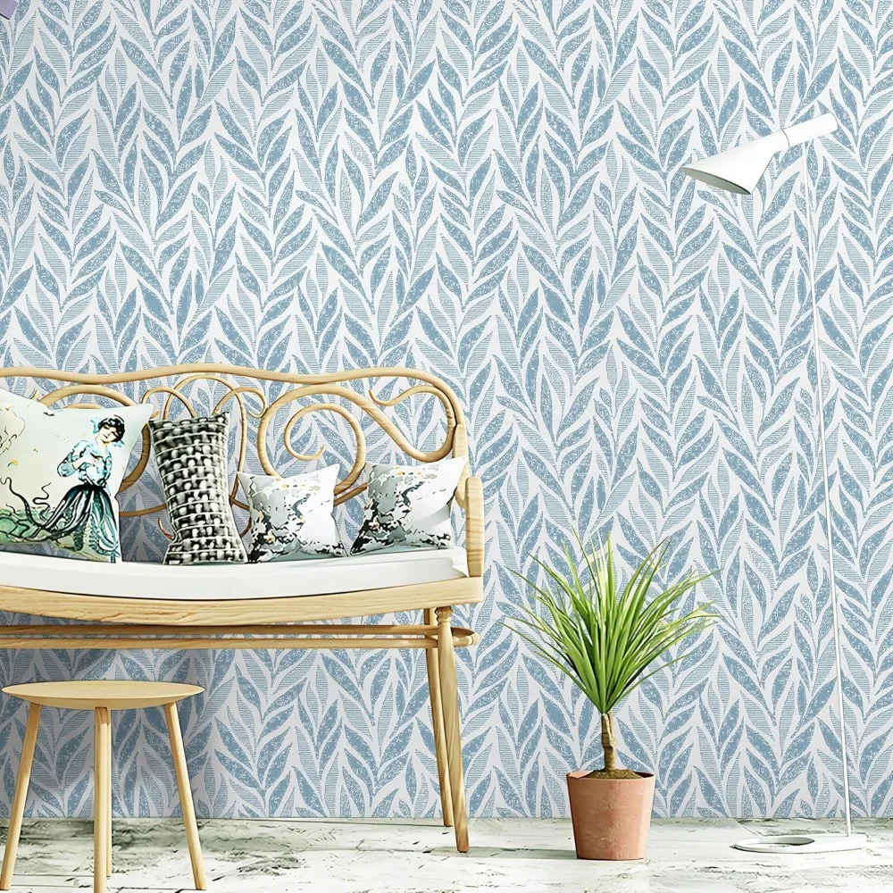 ورق جدران حديث قابل للتقشير واللصق باللون الأزرق البوهيمي للحمام والمطبخ، غطاء جدار لاصق، ورق اتصال أنيق، 787 × 17.3 بوصة