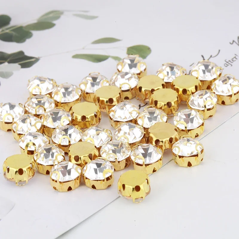 Top Grade 4mm-8mm 3D Claw Sew-on Clear Crystal Rhinestone With Hole Flatback Gold/Sliver DIY Sewing Strass Rhinestone Decoration