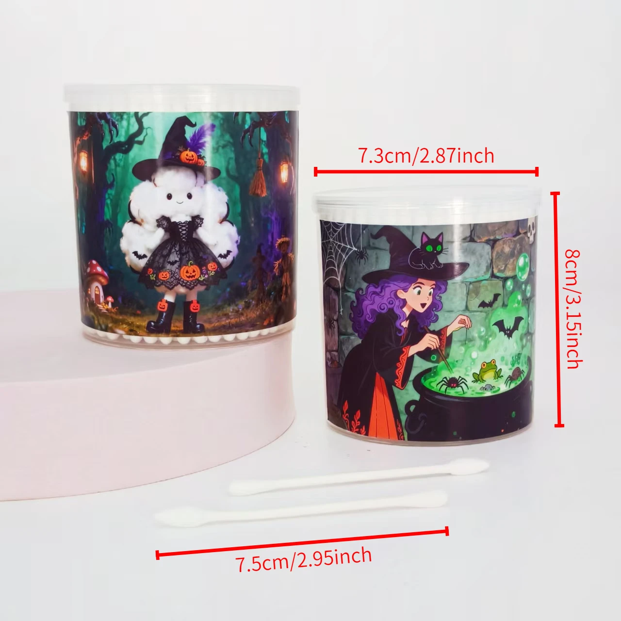 400개/600개 마녀 디자인 면봉 할로윈 테마 원통형 상자 휴일 선물 면봉