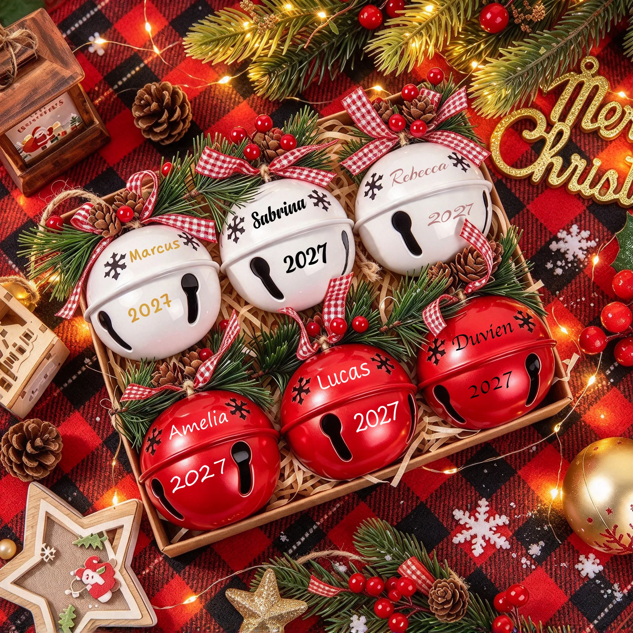 Personalized Christmas Jingle Bell Ornaments,Custom Name & Year,Xmas Tree Hanging Pendant,Mantel,Wreath,Unique Gift for Friends