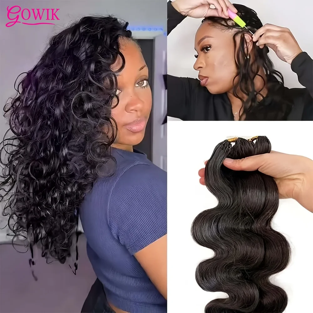 

Gowik Body Wave Crochet Human Hair Extensions Brazilian Hair for Boho Braiding Knotless Pre Separated Feather Braids Natural Color for Black Women
