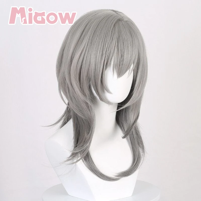 Game Honkai: Star Rail Stelle Cosplay Wig, Light Grey Medium Wolf Cut Heat Resistant Synthetic Cosplay Wig 3