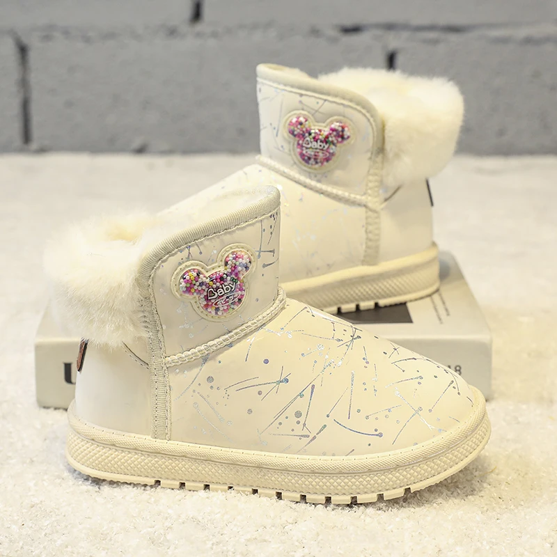 2025 Children Girls Winter Snow Boots Baby Toddler Shoe Kids Ankle Boots Of Girl Plush Pu Shoe Windproof Winter Rainbow Sneaker