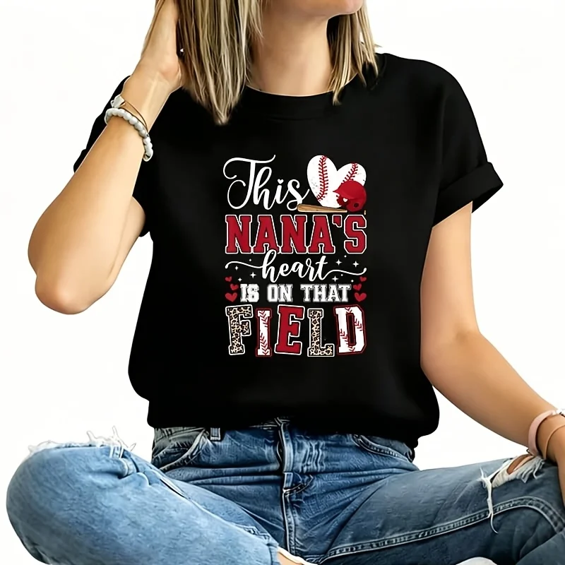 On That Field Baseball Nana of a Baseball Player Nana Women's Plus Size T-Shirt 100% Cotton 220g