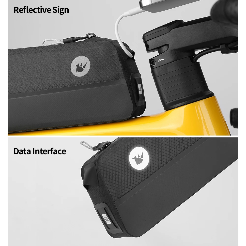 Rhinowalk Bicycle Top Tube Bag Waterproof 2L Extended Cycling Storage Bag With Velcro Compartments For MTB Road Gravel Bike