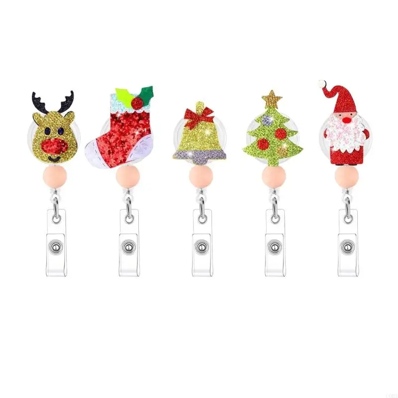 CORA 5Pcs Christmas Retractable Card Badge Holder with Clip for Access Cards Accessory, Clip-On Pass Card Badge Holder for