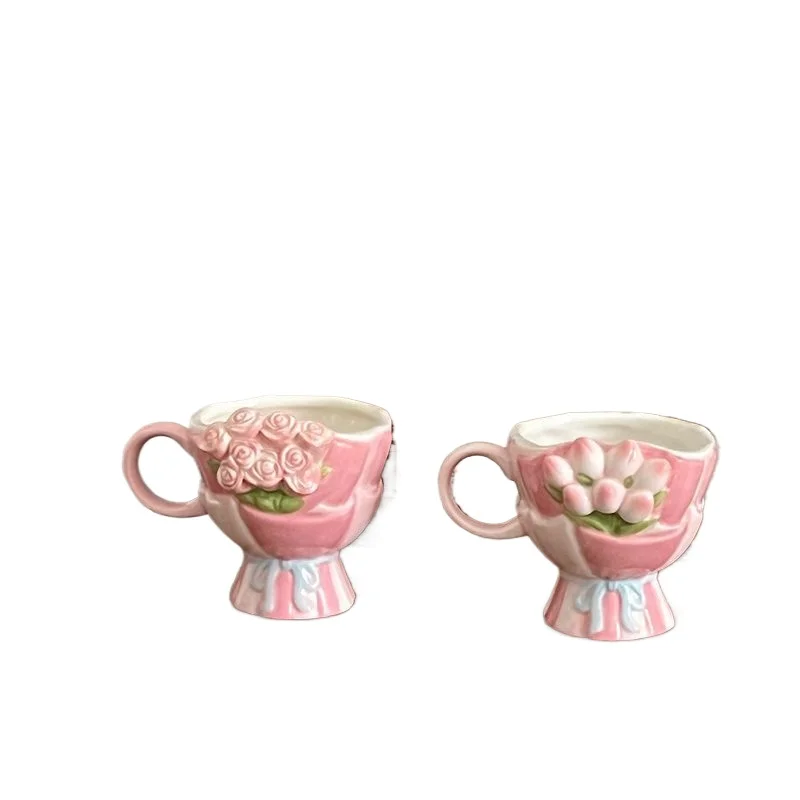 

Underglaze rose mug ceramic hand-painted cup high value home breakfast girl pink