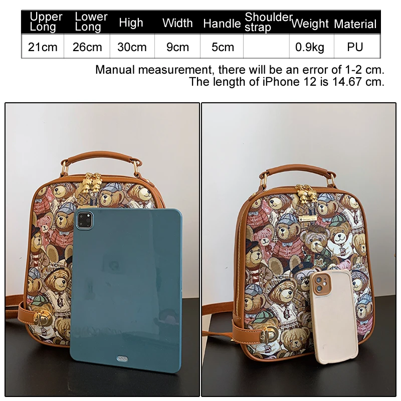 laptop bag bear Jacquard Girl school Bag HI-Q women backpack 2023 fashion Large capacity back pack female university backpack