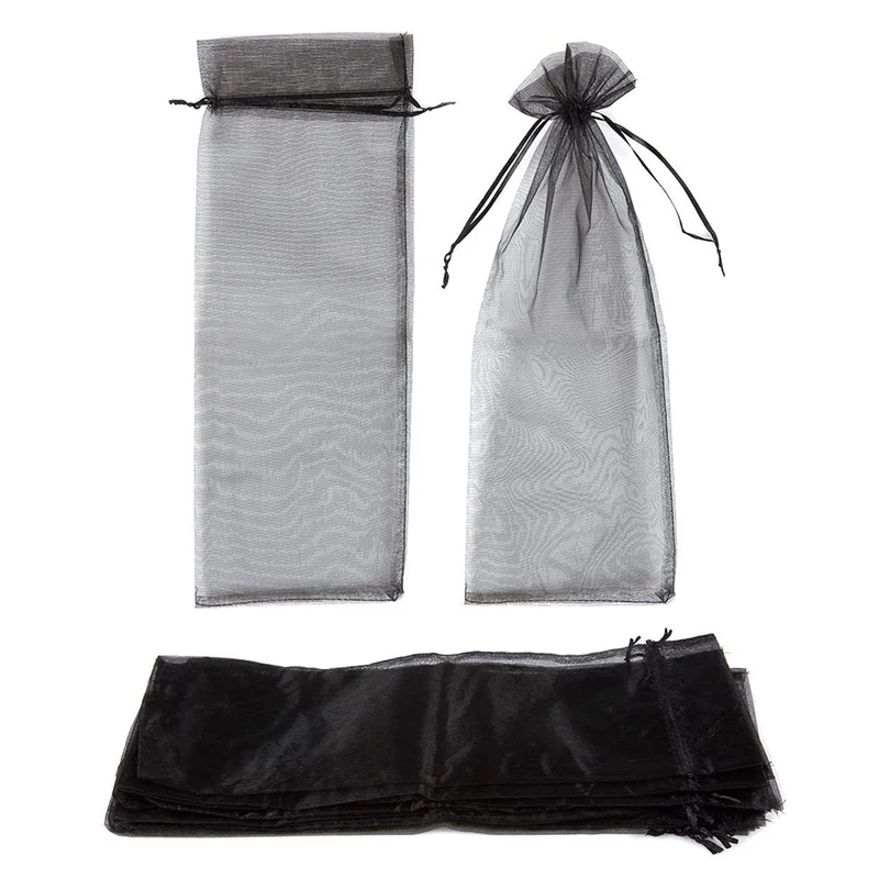 Sacs de bouteille de vin en organza noir, maille transparente, pocommuniste cadeaux, couvertures de vin, robes avec cordon de proximité pour Halloween, 30 pièces