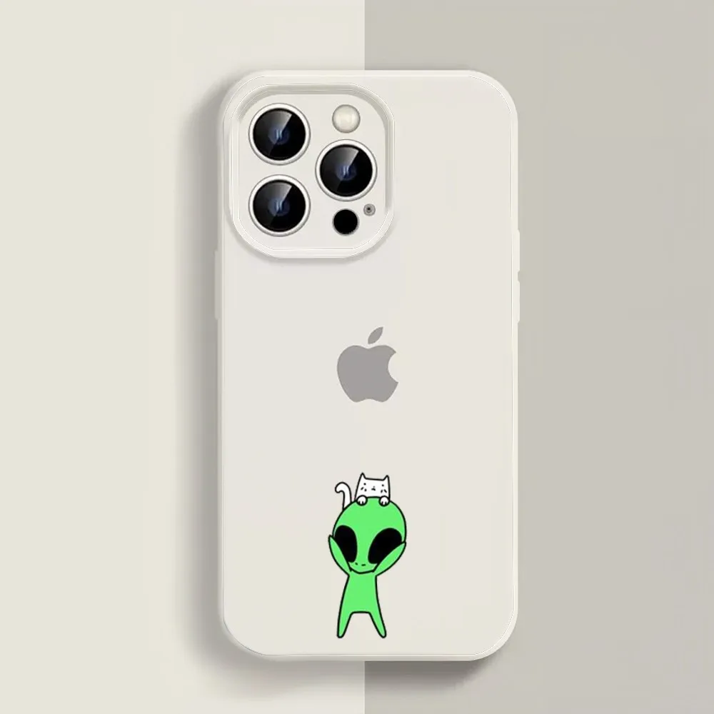 Funny Alien Phone Case For Iphone 11 13 14 15 16 Pro Max X Xr Xs Max Se2020 12mini White Cover Case image 6