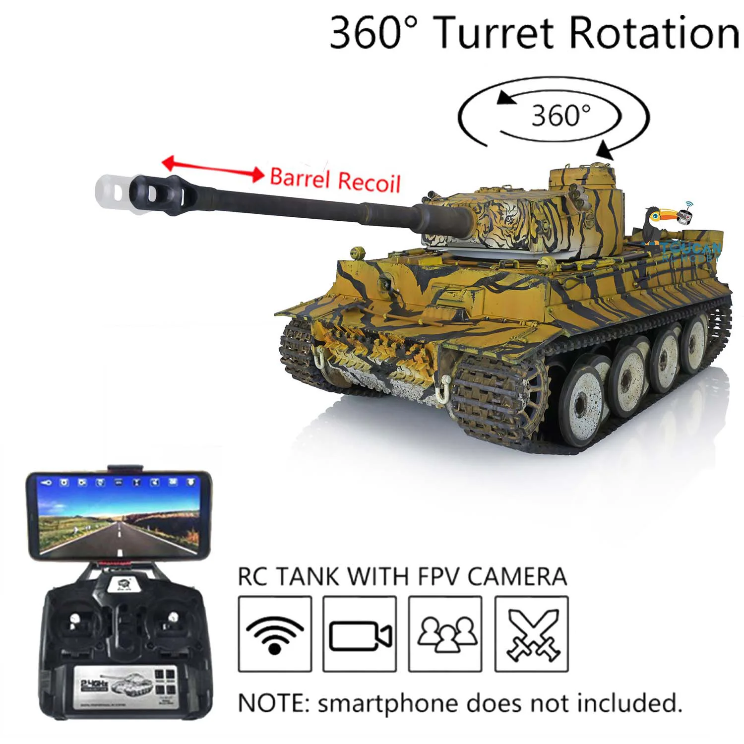 

Радиоуправляемый танк Heng Long Toys HL German Tiger I TK7.0 FPV 3818, масштаб 1/16, коллекционная модель Panzer, TH20581