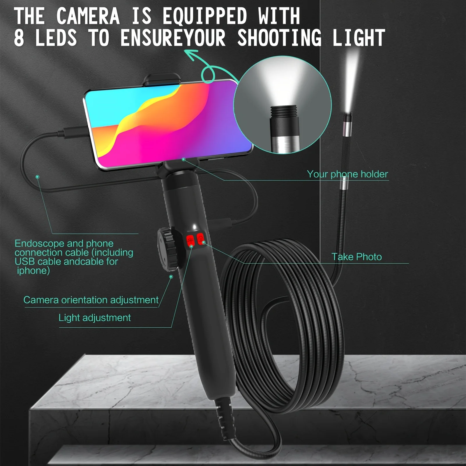 Two-Way 360° Articulating Borescope with 1080P HD Camera & Built-in Light - 6mm Flexible Endoscope for  Car Engine Inspection