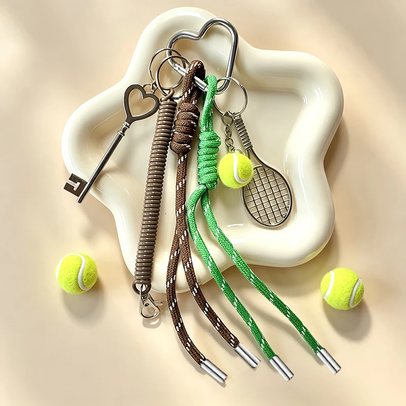 Tennis Keychain Mini Tennis Racket Ball Braided Sport Backpack Pendant Charm Purse Bag Key Holder Sports Accessories