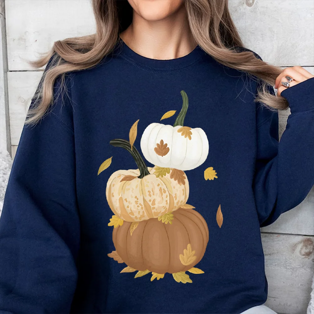 Grafisch sweatshirt Gestapelde pompoenen Herfstbladeren Print Herfst geïnspireerd Y2k Vrijetijdskleding Trendy Harvest Vibe Eenvoudige stijlkleding