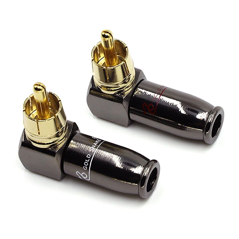 1pair 90 Degree Snake King RCA L-shaped Gun Black Gold Plated Right Angle RCA Male Plug Audio Video Connector Soldering