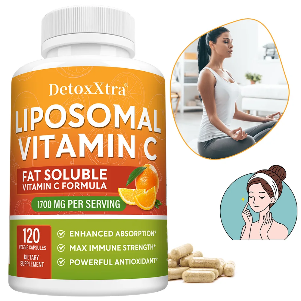 Natural Liposomal Vitamin C - Immune System, High Absorption Fat Soluble VIT C, Anti Aging Skin Vitamins, 120 Capsules