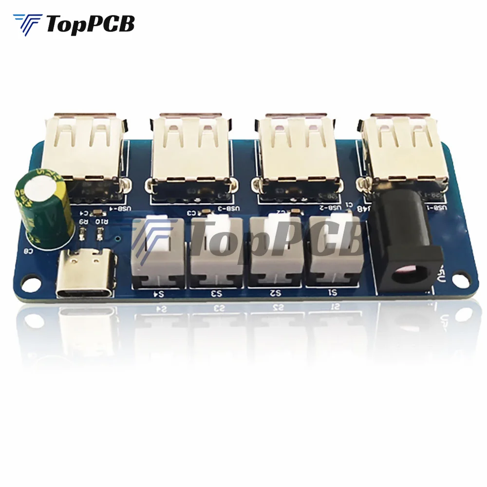 DC 2.1 Type-c USB HUB Distribution Board DC 5V Power Supply Expansion Module 4-Way USB Power Supply HUB