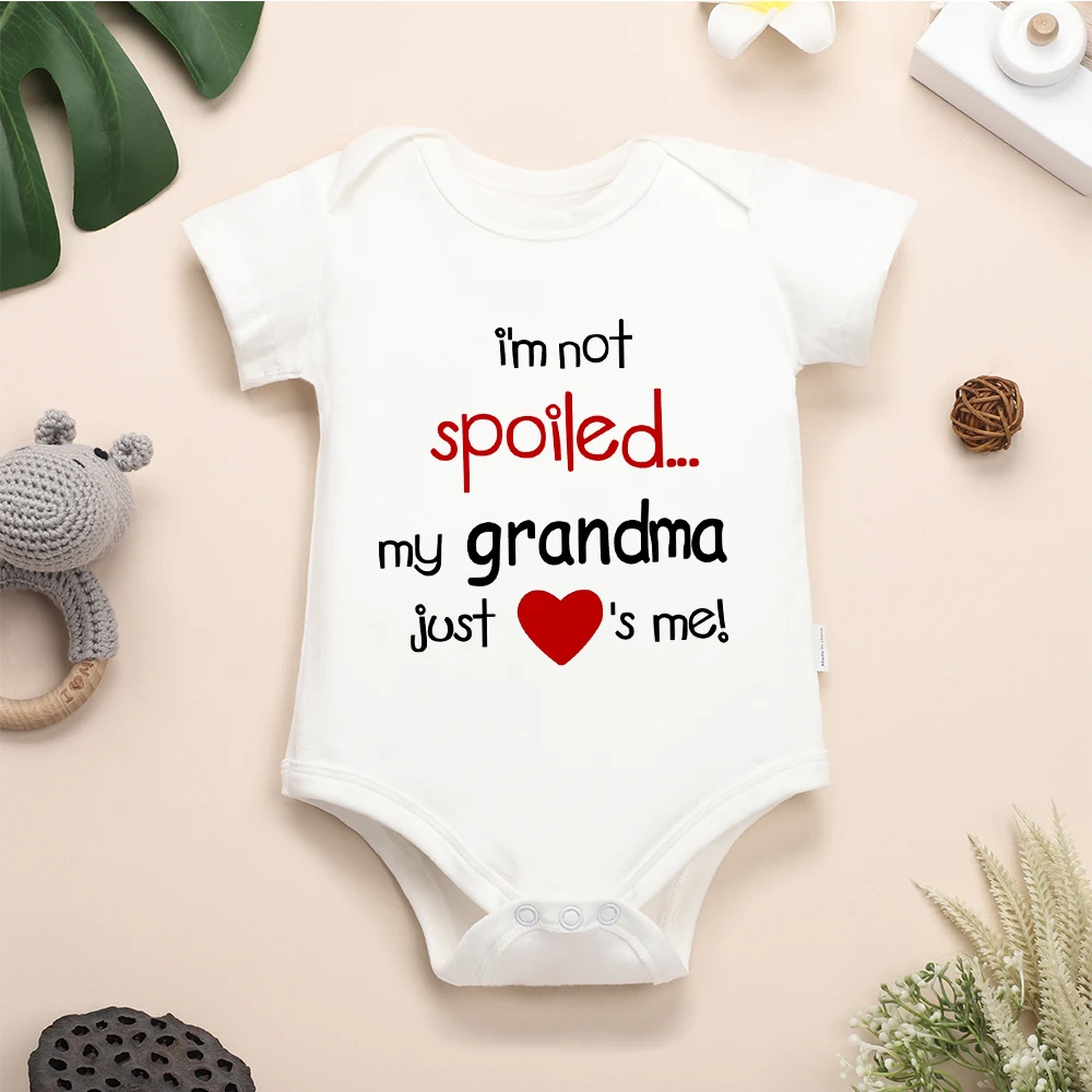 White Summer New Baby Cotton Romper Dropship Hot Sell Print I\'m Not Spolied... My Grandma Just Love\'s Me! Letters Newborn Onesie