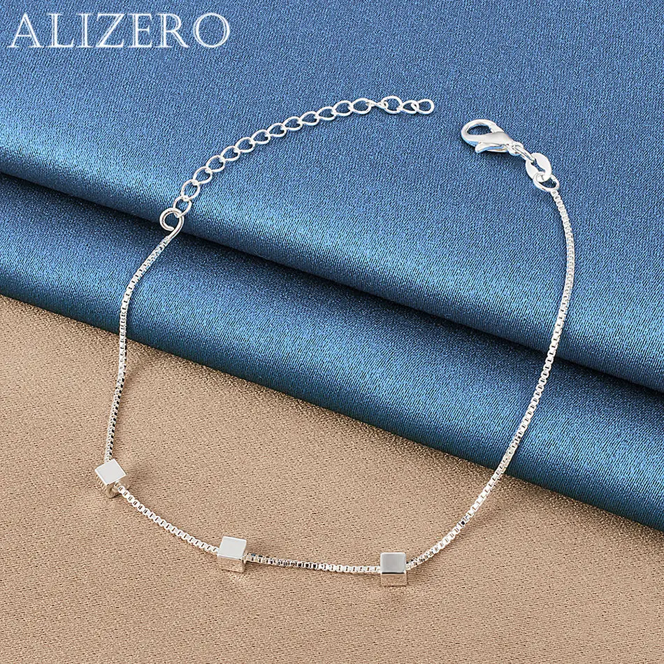 ALIZERO 925 Sterling Silver Bracelet Three Blocks Square Bracelets For Women Fashion Jewelry For Birthday Party and Daily Wear