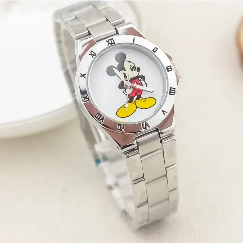 ساعة ديزني ميكي ستيل ستريب كوارتز شخصيات أنمي جو العمل لطيف موضة الأطفال ساعة إلكترونية هدية عيد ميلاد