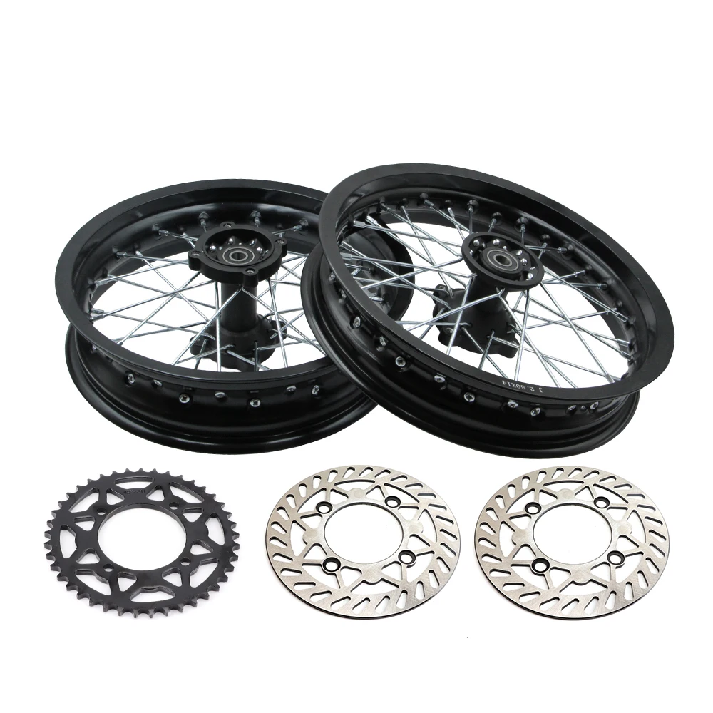 

Motorcycle Dirt Pit Bike 14-Inch Alloy Wheel Rims Kit Front 2.50-14" Rear 3.00-14" with 190mm Brake Disc 428-41T Sprocket