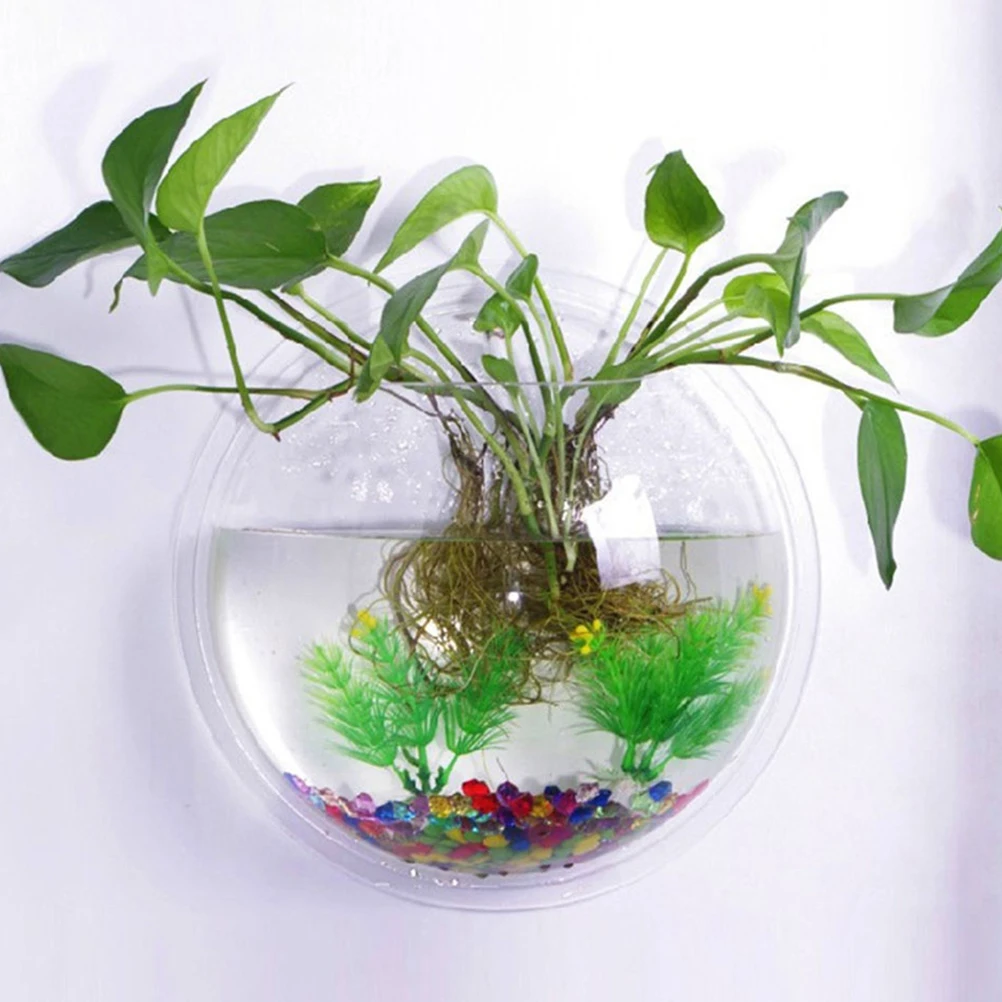 

Wall Mounted Acrylic Fish Bowl Clear Round Tank Vase Decor Hanging Planter for Home Office Space Saving Hanging Fish Bowl