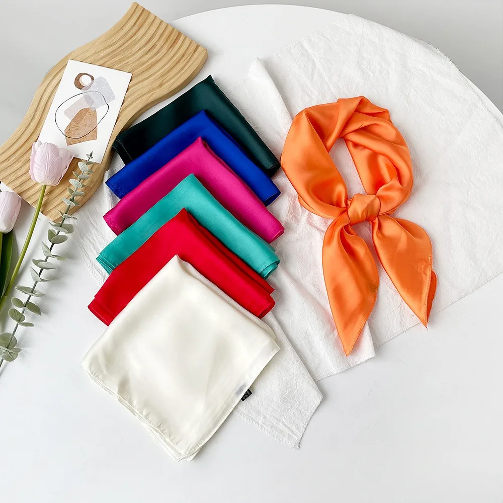 

New 70cm Solid Color Small Square Scarf for Women, Lightweight Sun Protection Neck Scarf, Versatile Hair Tie Bandana