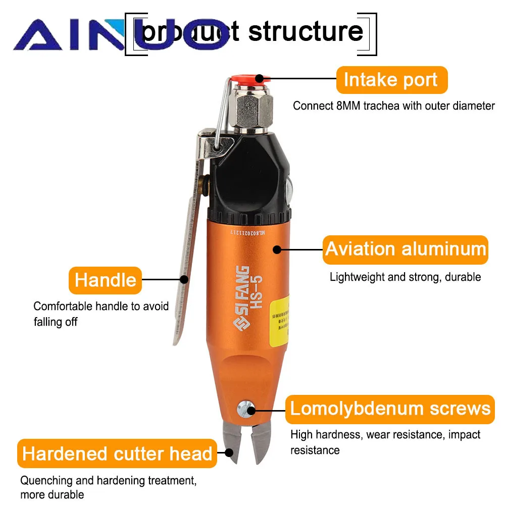 Mini Air Shears Straight Pneumatic Air Power Scissors Metal Shear Nipper Cutter Cutting Tool