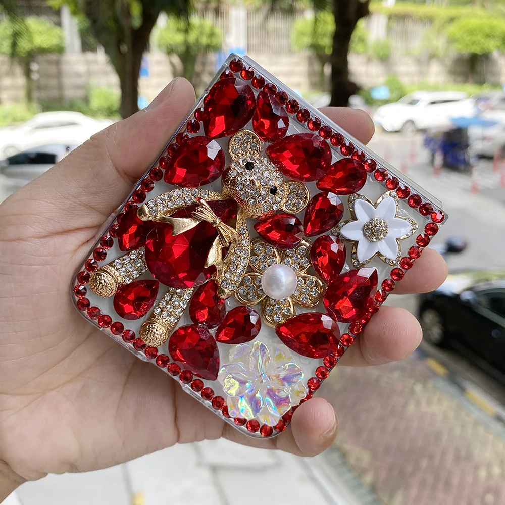 블링 라인스톤 귀여운 3D 베어 하드 PC 전화 커버 삼성 갤럭시 Z 플립 6 5 4 3 2 1 케이스