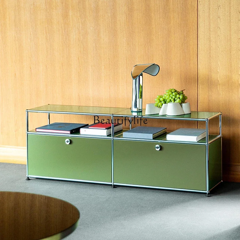 

01Modern simple medieval style dining side cabinet stainless steel storage TV cabinet