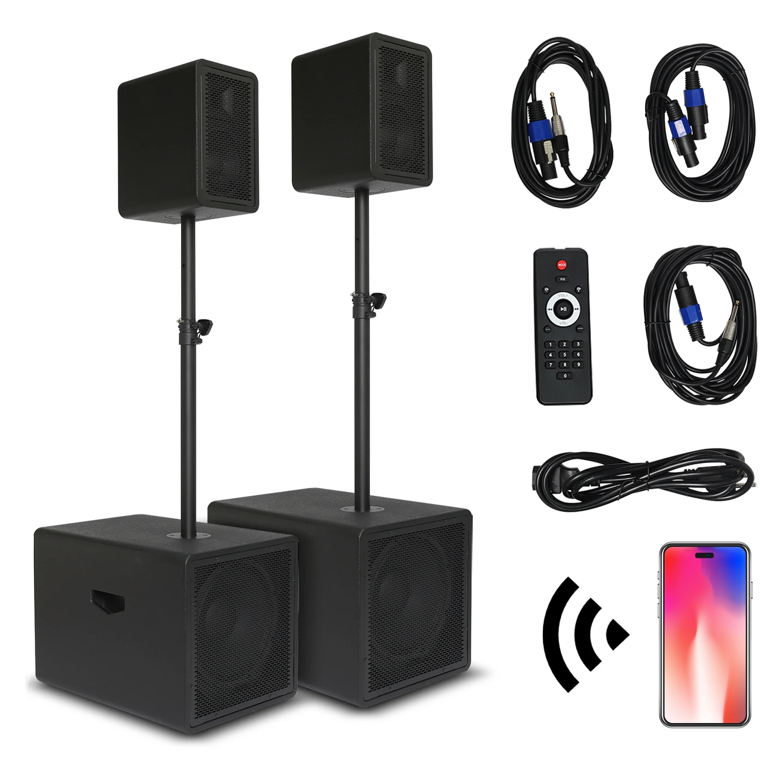Sistema de Altavoces PA Autoamplificados para DJ de 2*12 Pulgadas y 3000W, Combo con Función de Reproducción por USB, Bluetooth, Tarjeta SD y Control Remoto, Bocina Parlante