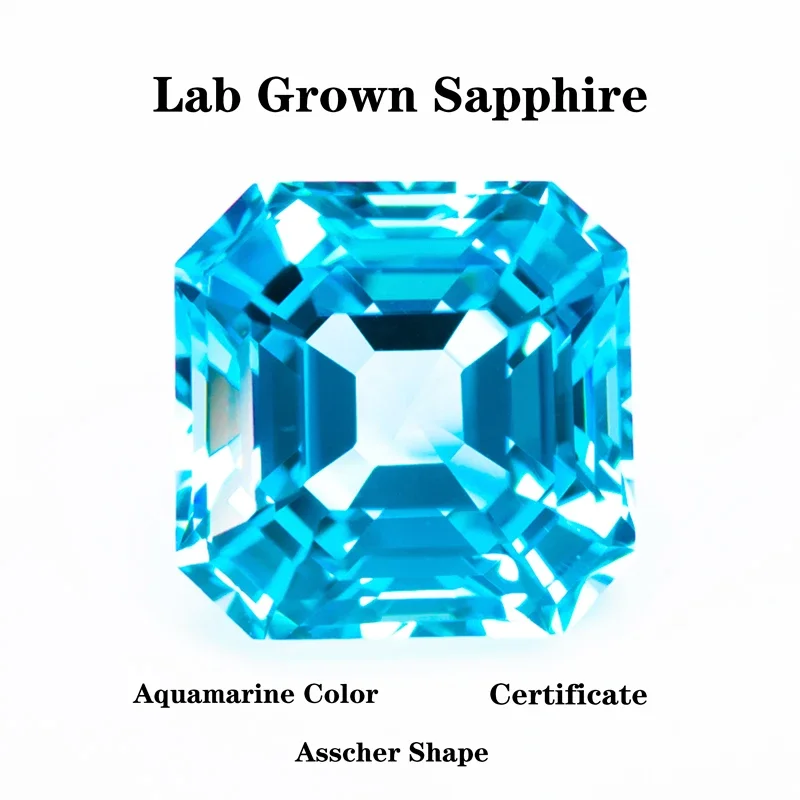 

Lab Grown Sapphire Aquamarine Asscher Shape VVS1 DIY Ring Necklace Earrings Main Materials Extremely Shiny Quality Certificate