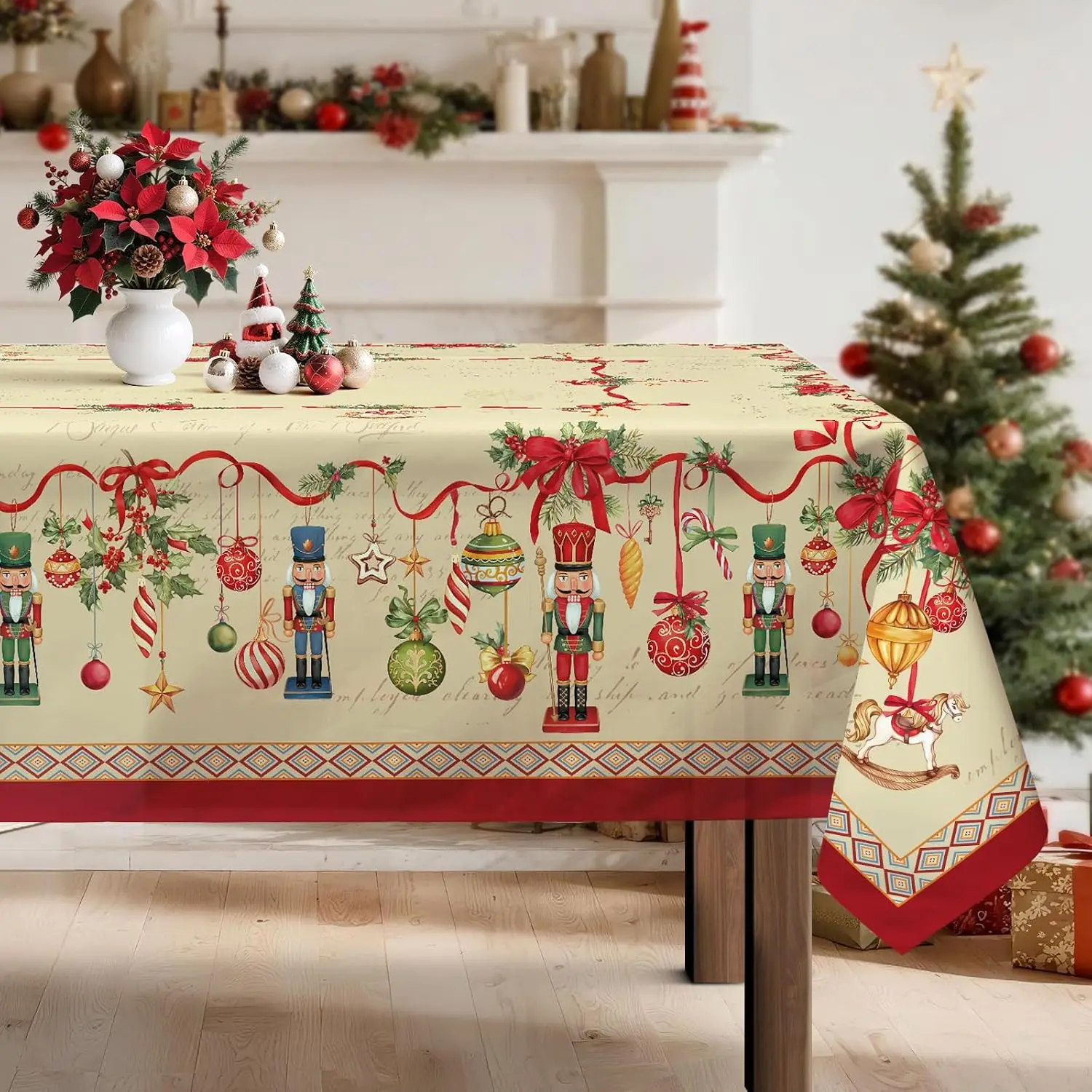Christmas Nutcracker Xmas Balls Tablecloth for Table Decor Washable Winter Xmas Kitchen  Dining Tablecloth Christmas Decorations