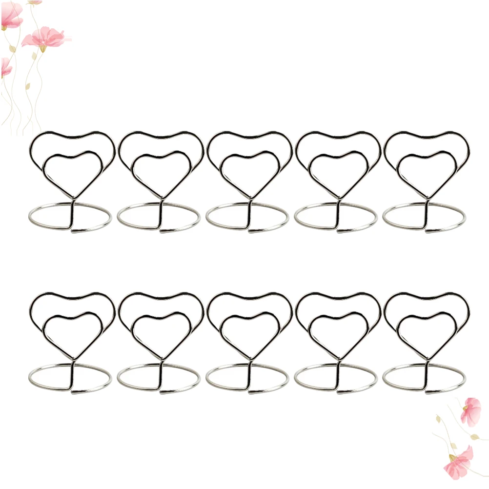 

10 Pcs Heart Shaped Ring Clip Wire Clips Holders Wedding Memo Supplies Table Number Paper Elegant Simple Reusable