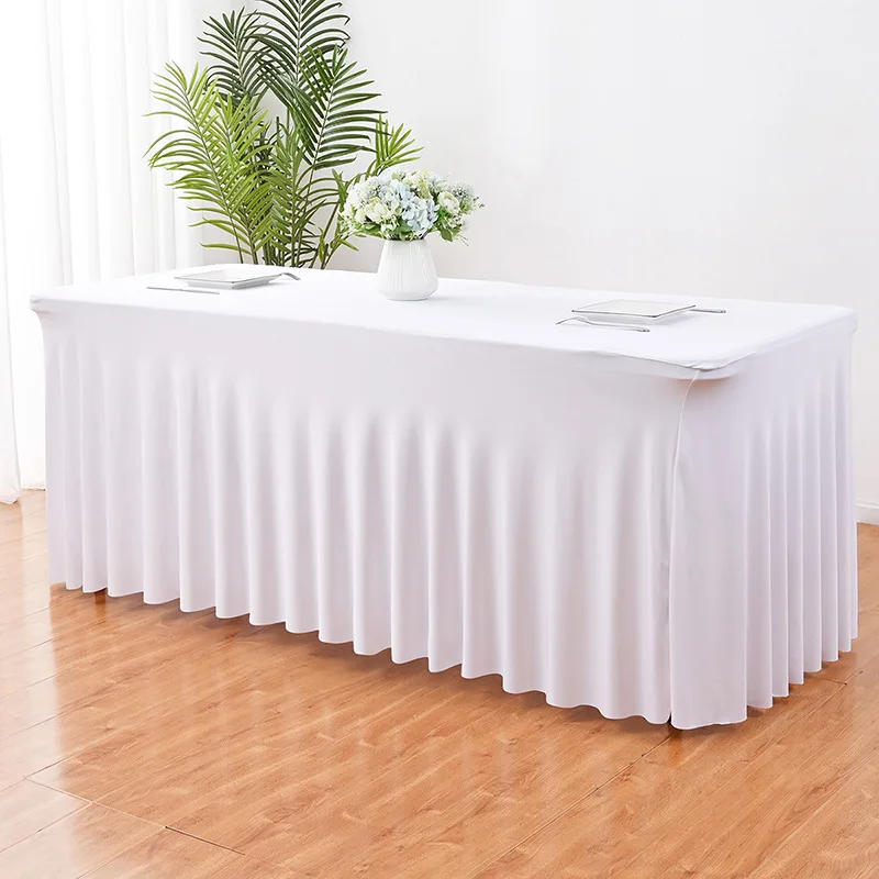 4FT 5FT 6FT 8FT Elastic Skirt Table Cloth Stretch Polyester Rectangular Table Cover Spandex Party Wedding Banquet Table Cover